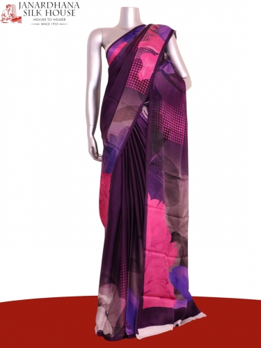 Designer Floral Pure Satin Crepe Silk Saree